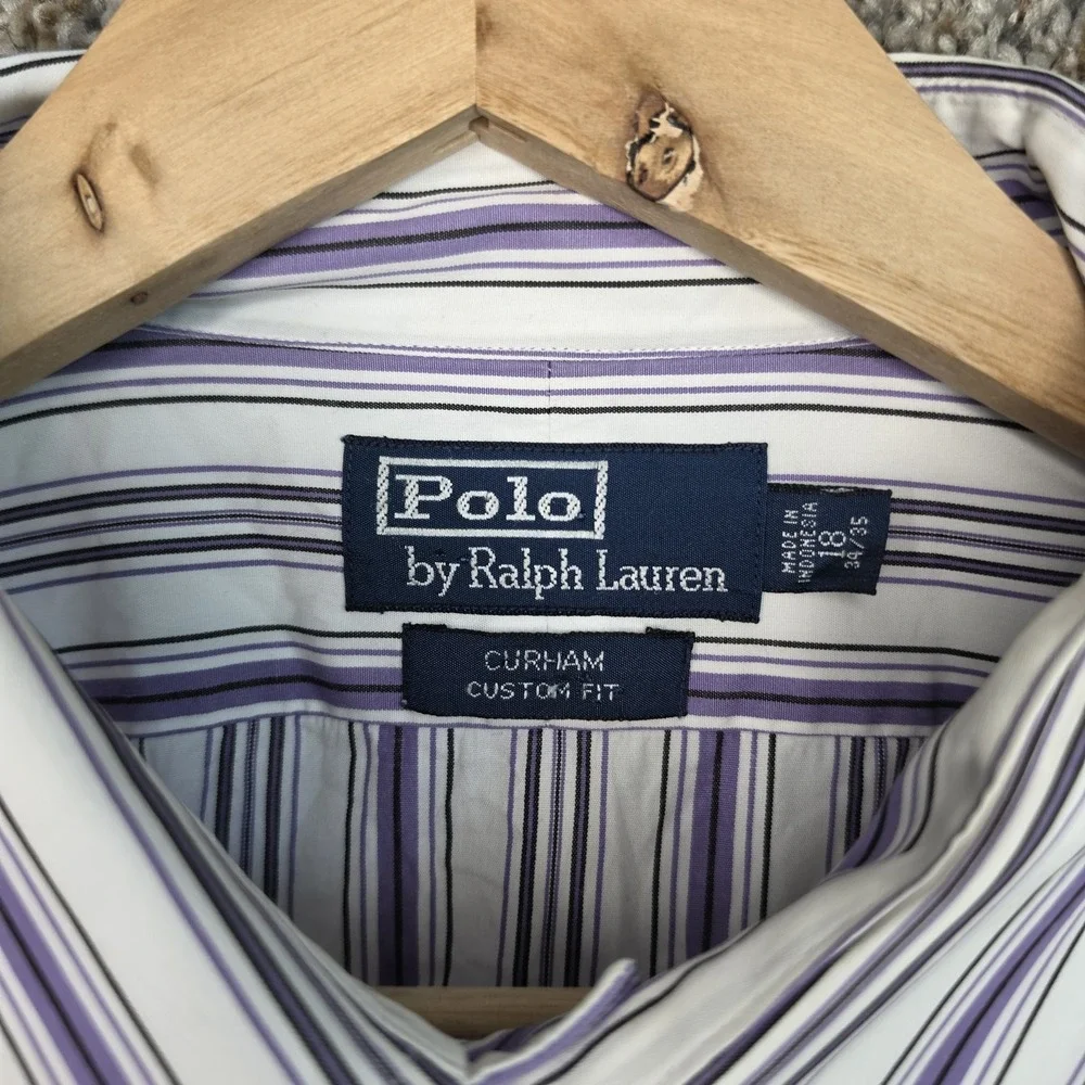 Polo Ralph Lauren Shirt 18 34/35 XL Curham Custom Fit Purple Stripe Button Dress